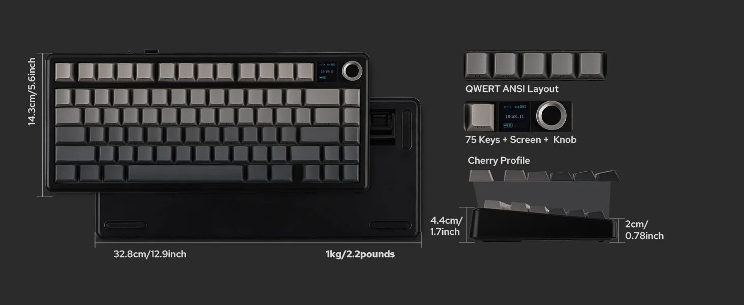 EPOMAKER X AULA F75 MAX Compact 75% ANSI Layout Wired/Bluetooth/2.4GHz Wireless Mechanical Keyboard with TFT Screen and a Knob