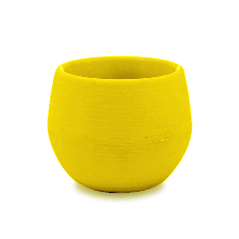 Mini plastic flower pot with round shape in yellow