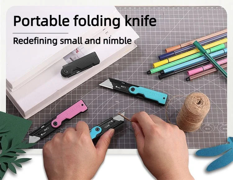Workpro Folding Utility Knife Stainless Steel Quick Realse Pocket Knife with Belt Clip Sharp 10 blades Purpose DIY Cutting Tools