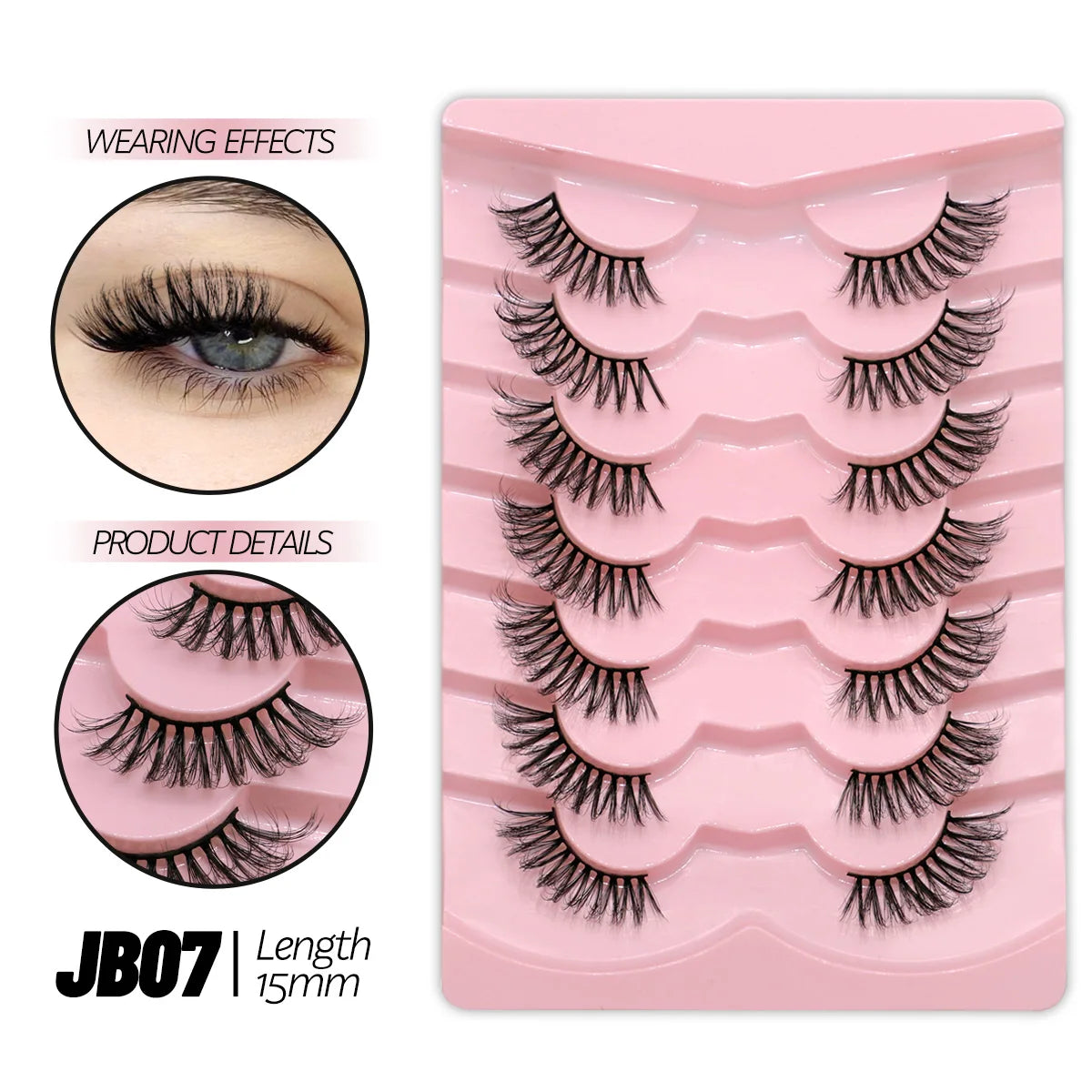 Half Lashes Natural Look Faux Mink Wispy Eyelashes with Clear Band False Eyelashes 7 pairs-JB07 Tidesmit