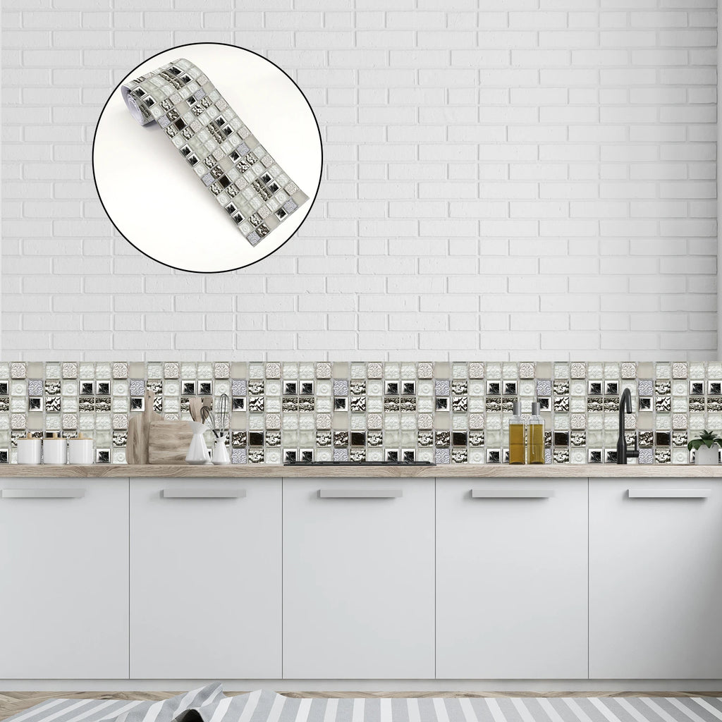 26 Styles 2D Mosaic Tiles Wall Sticker Waist Line Skirting Strip Peel & Stick Bathroom Kitchen Backsplash Home Decor Wall Decals