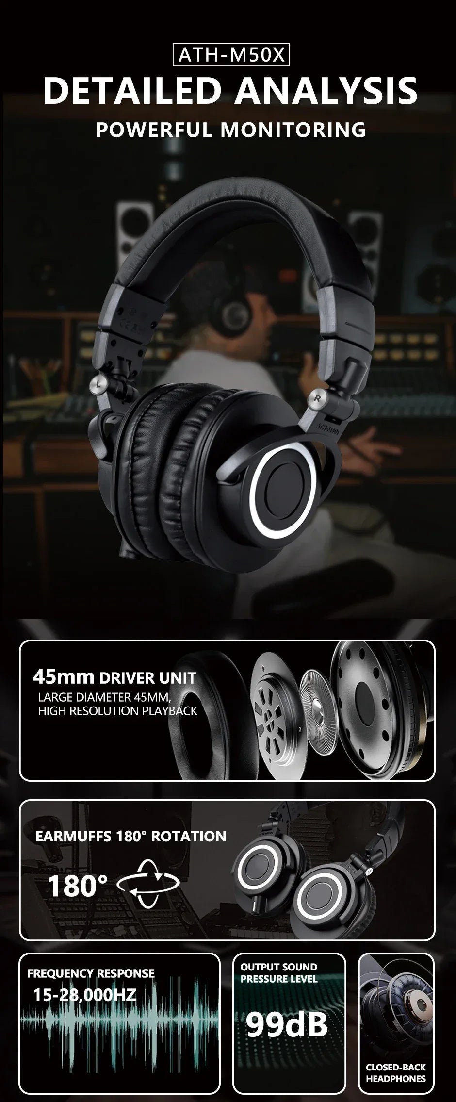 Studio Monitor Headphones with 45mm Drivers by Tidesmit Tidesmit