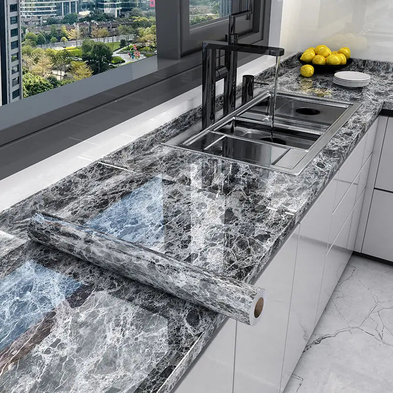 80cm Marble Waterproof Wallpaper for Kitchen Cabinets Bathroom Decor Kitchen Foil Renovation Self Adhesive Oil Proof Stickers