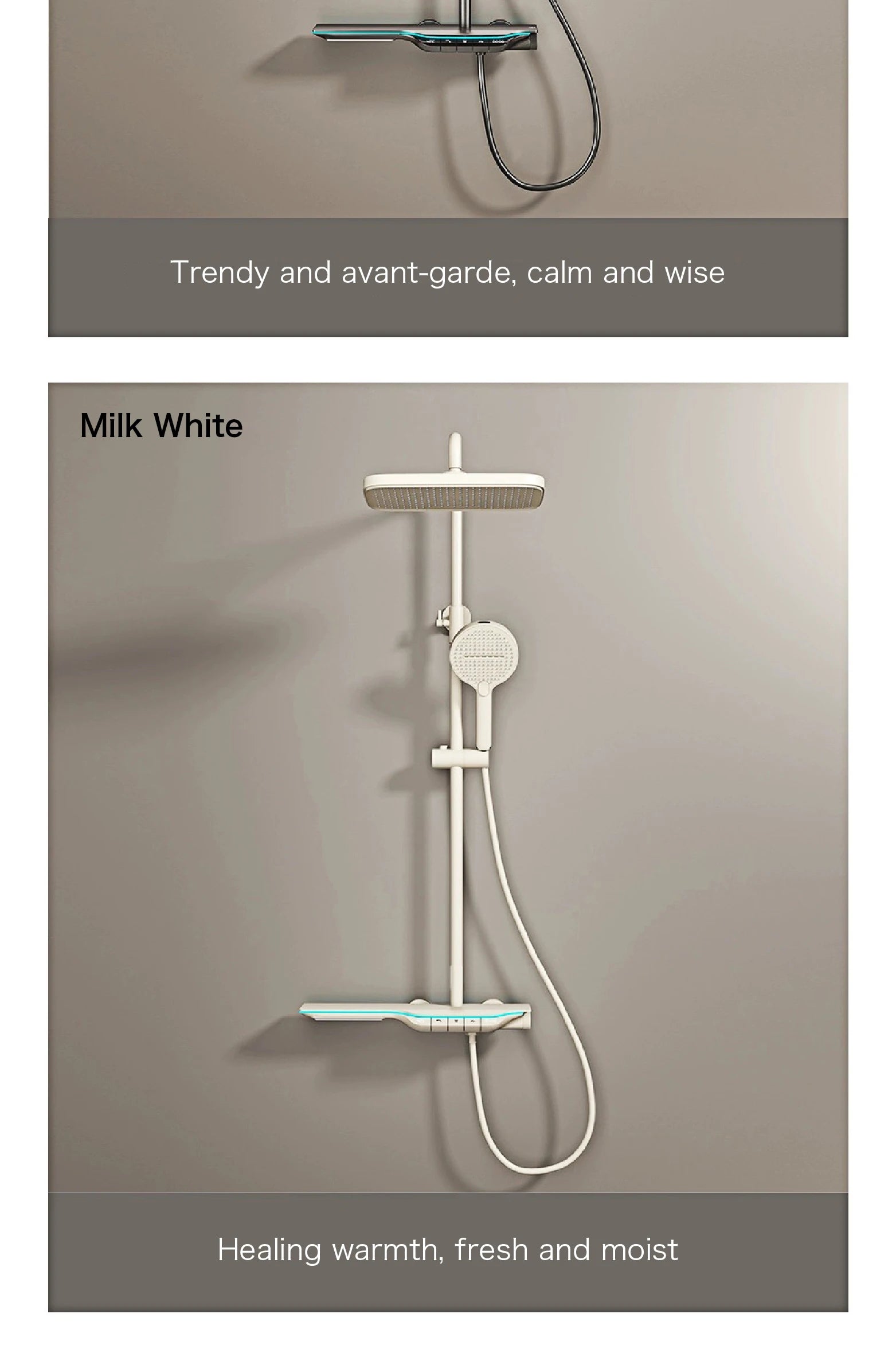 Luxury Brass Gun Gray Shower System Intelligent LED Digital Display Constant Temperature Design, Dual Control Bathroom Faucet
