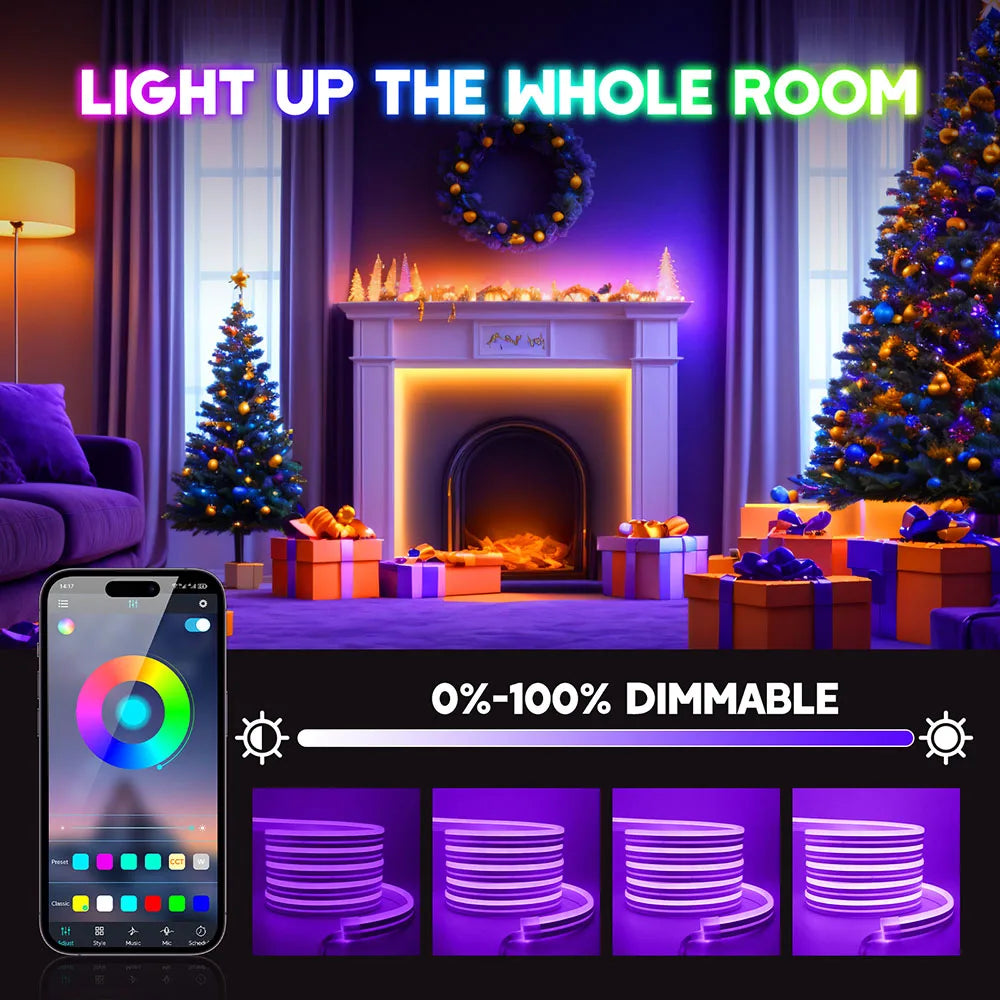 EU Plug DC24V 3535 RGB Neon LED Strip 5/10/15/20/30M Bluetooth Music Sync Waterproof Neon Rope Light for Indoor Outdoor Decor
