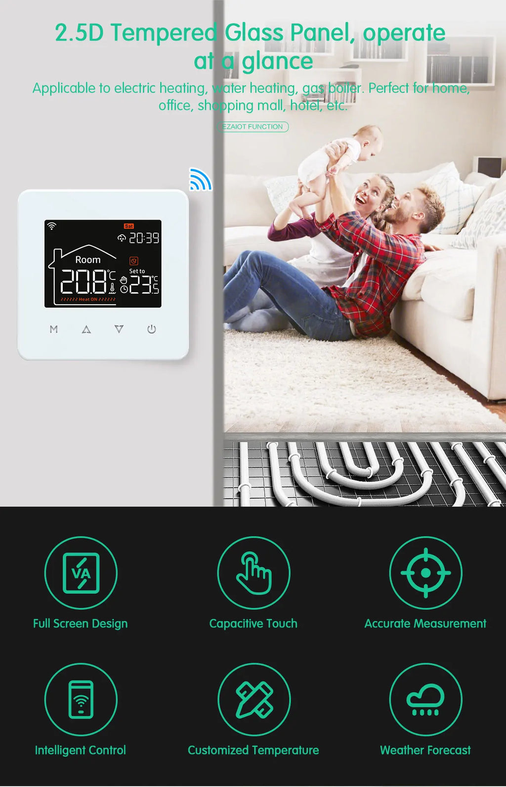 WiFi Smart Floor Heating Thermostat for Precise Home Temperature Control Tidesmit