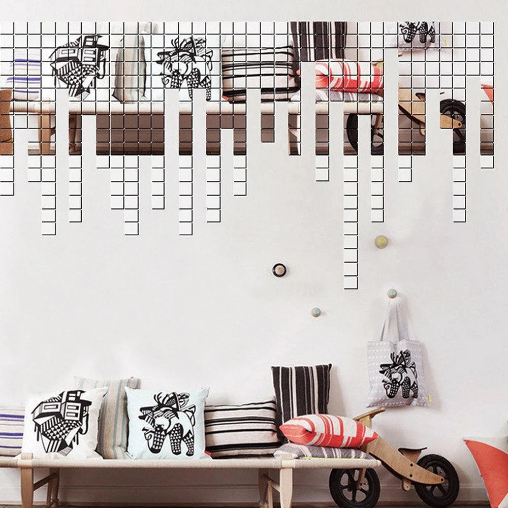 100pcs DIY Mosaic Mirror Wall Stickers Self Adhesive 3D Acrylic Square Wall Decals Tiles Background Home Decor 2x2cm 3x3cm 4x4cm