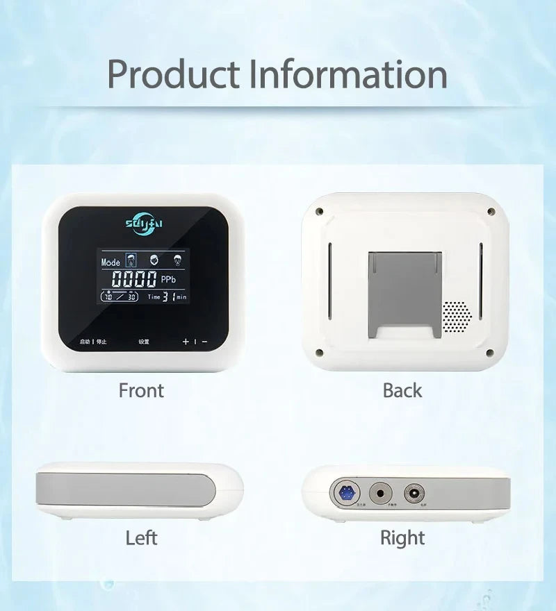 White ionic detox foot bath machine with touch display, front, back, left, and right side views for home spa use.
