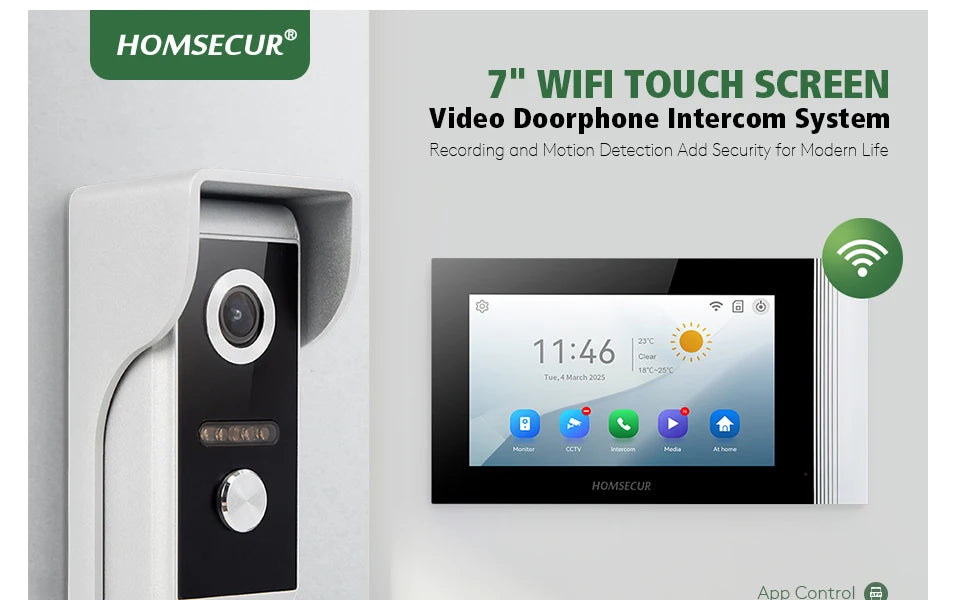 HOMSECUR 7” WIFI Tuya APP 4 Wire Video Door Phone Intercom System 1 Doorbell Camera 1 Indoor Monitor