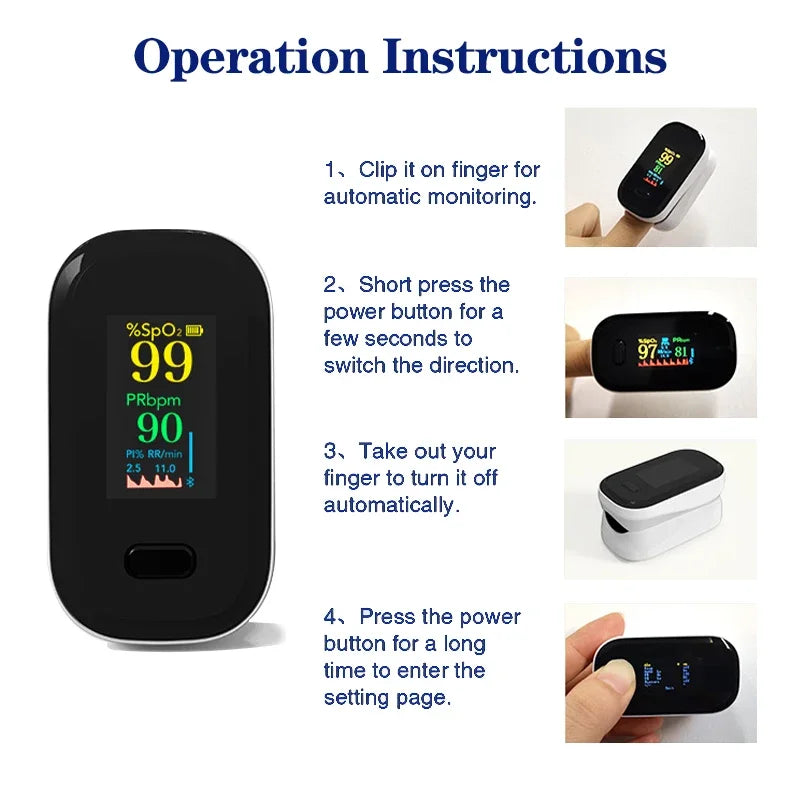 Resoxy Pulse Fingertip Oximeter Heart Rate Blood Oxygen Saturation Monitor TFT Display For Android Apple Apps Bluetooth Oximeter