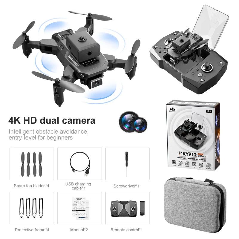 Mini 4K Dual Camera Drone - Foldable Portable RC Quadcopter Black Dual Camera Tidesmit