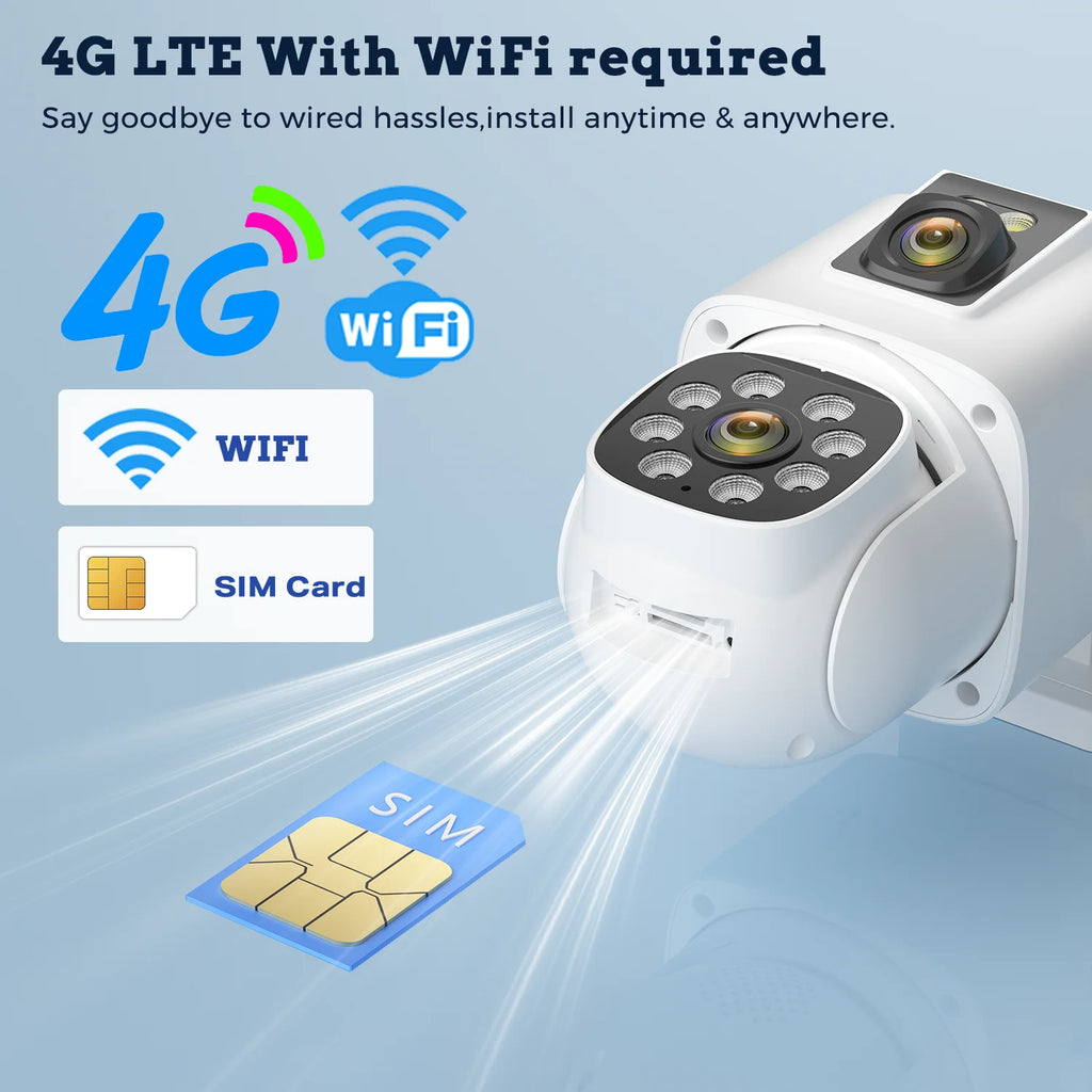 4G Solar Camera  Outdoors Wifi PTZ IP Camera 8MP 4K HD CCTV Camera AOV 24 Hour Recording Human Ai Auto Detect Tracking ICSee APP