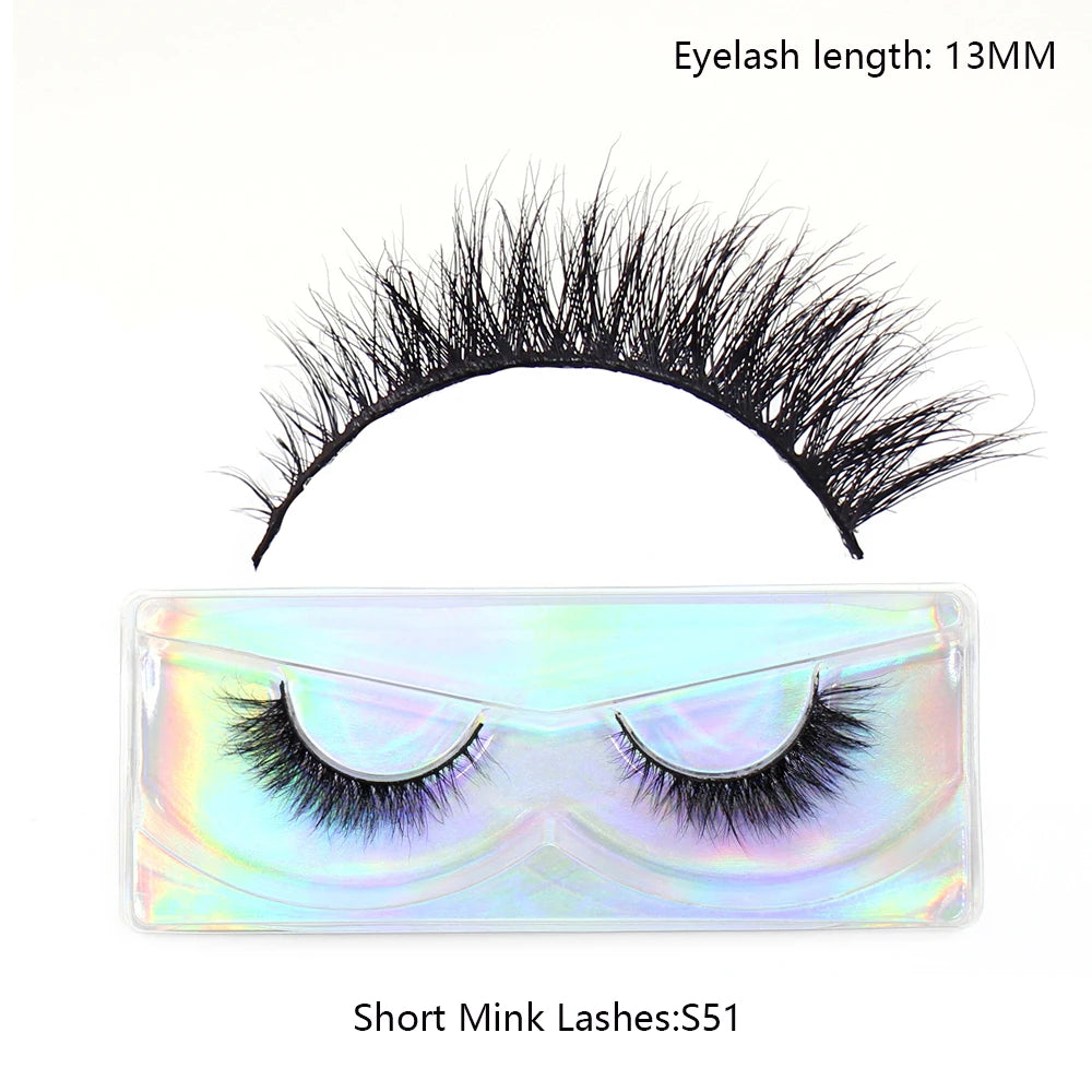 Tidesmit 12mm-15mm natural 3D mink lashes fluffy wispy false eyelashes cruelty-free face makeup detail view