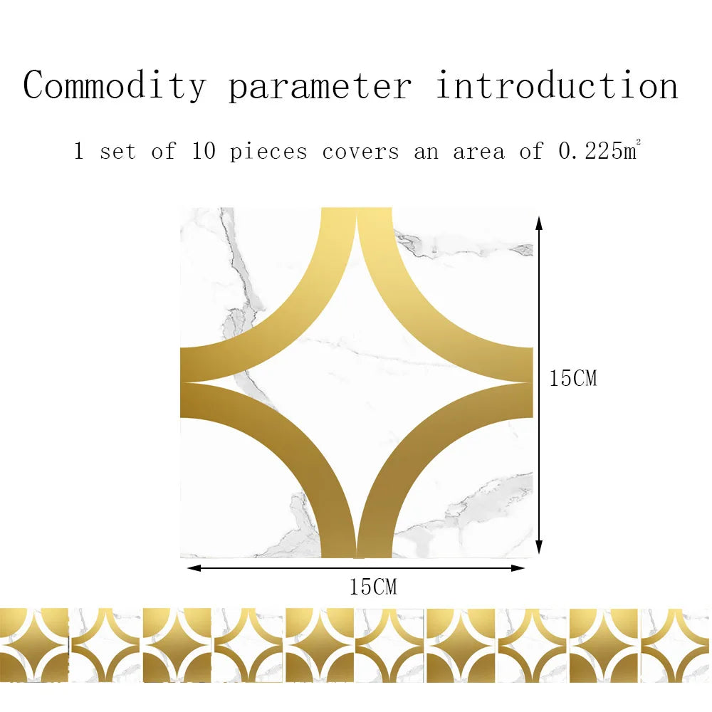 10pcs Crystal Tile Wall Stickers Self-Adhesive Kitchen Tiles PVC Backsplash Stickers Peel and Stick Bathroom Faux Stone Effect
