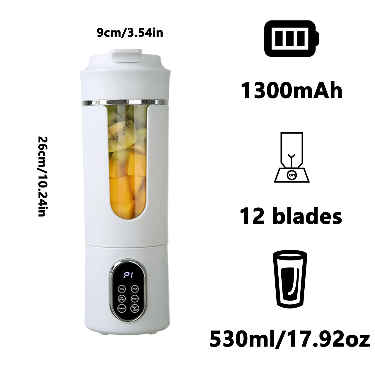 Tidesmit 530ml portable wireless blender with 12 blades and 4 gears for crushing ice and fresh juice