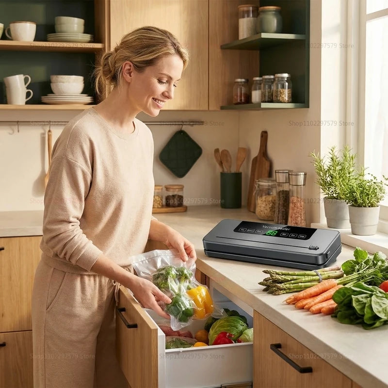 Vacuum Sealer Machine for Dry and Wet Food Food Storage Sealing with Built-in Cutter UV Kitchen Food Vacuum Packaging Machine
