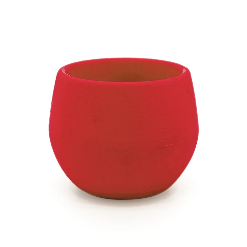 Single red mini plastic flower pot with smooth rounded shape