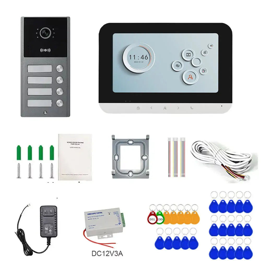 Tuya Wifi 2/3/4 Unit Apartments Residential Video Doorbell Intercom 4 Wire 7 inch Video Intercom System with RFID Card Unlock