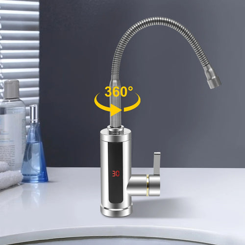 Instant electric faucet heater with 360° swivel spout and LCD temperature display