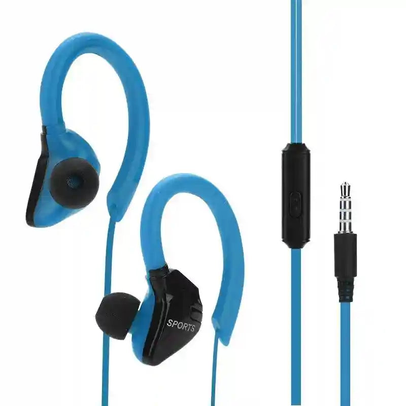 Wired Sport Earbuds with Ear Hooks & Mic – Secure Fit and Clear Audio blue single key Tidesmit