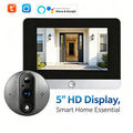 Smart Life Tuya WiFi 5 Inch Doorbell Video Camera with Peephole Eye 10000mAh Battery Mute Recording PIR Alexa & Google Digital