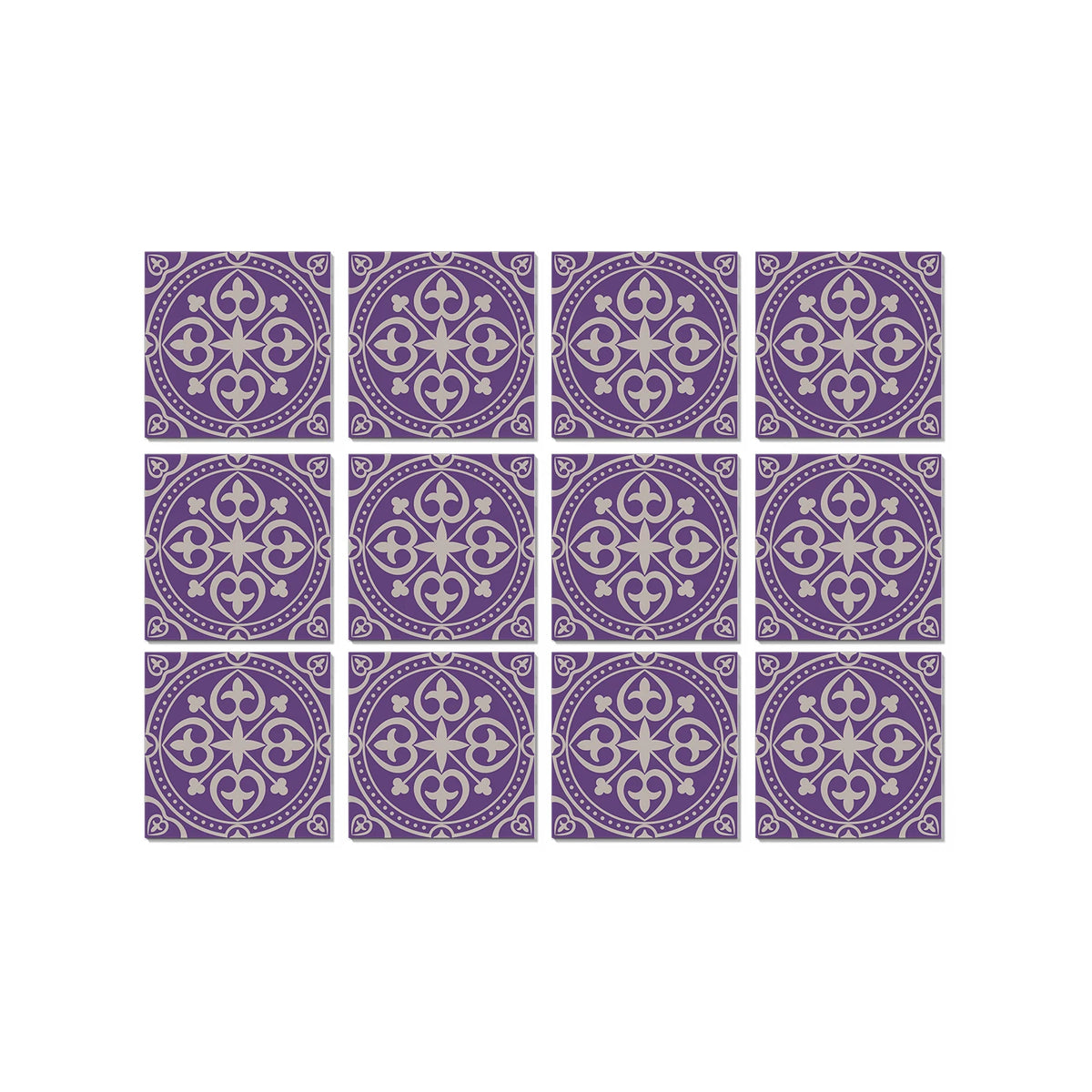Peel-and-stick Moroccan tile stickers set, 15x15cm, deep purple circular pattern