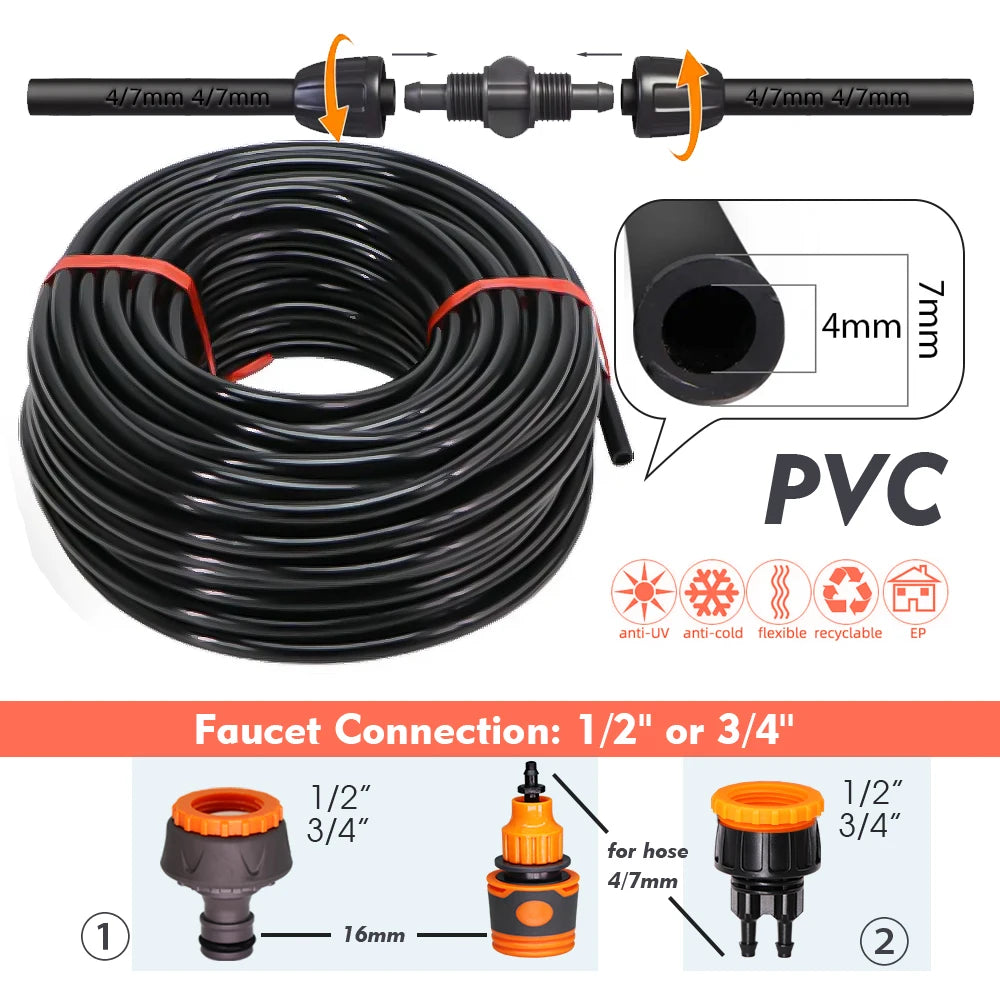 10/20/30M Garden 1/4" Hose Brass Nozzle Atomize Spray System for Summer Balcony Greenhouse Lawn Misting Cooling Irrigation Kit