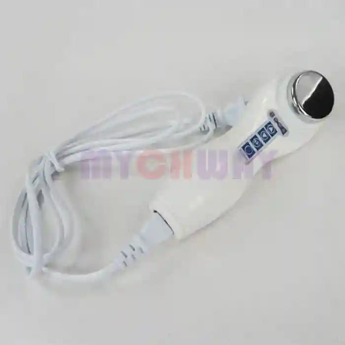 White portable ultrasound physiotherapy machine for pain relief with control buttons and wired power cord.