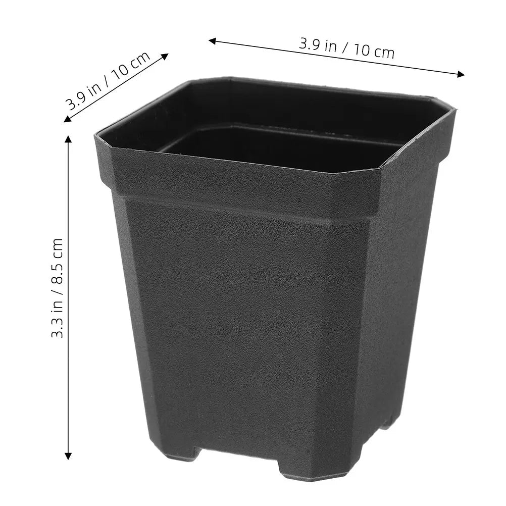 Black square mini nursery pot, plastic seedling cup with drainage base feet