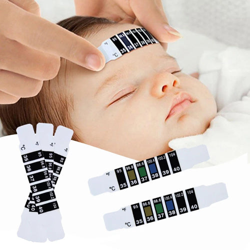 White black forehead baby thermometer strip for instant health fever monitoring and accurate temperature tracking.