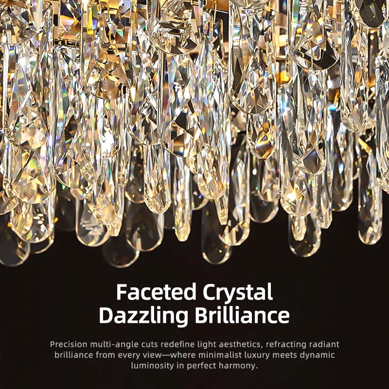 Modern Crystal LED Chandelier for High Ceilings - Adjustable Light Tidesmit