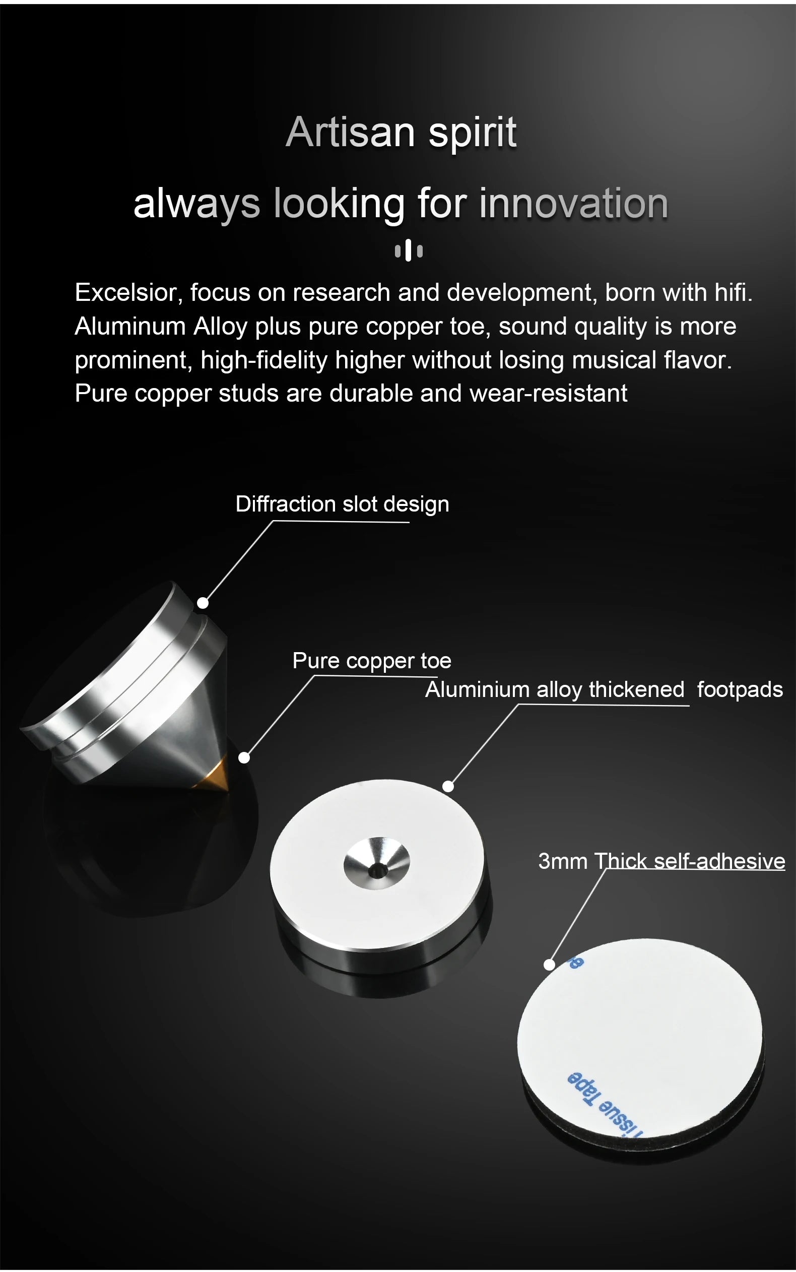 ERUMPENT 4PCS HiFi Speaker Stand Feet Foot Pad High Quality Shock-absorbing Pins Aluminium Alloy Metal Foot Pads for Sound Box