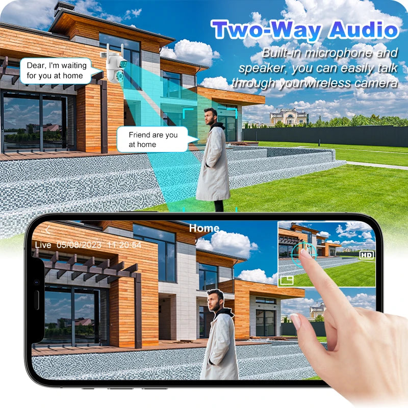8MP 4K Dual Lens with Dual Screen PTZ Wifi Camera Ai Human Detect Auto Tracking Wireless Outdoor Surveillance Camera iCSee App