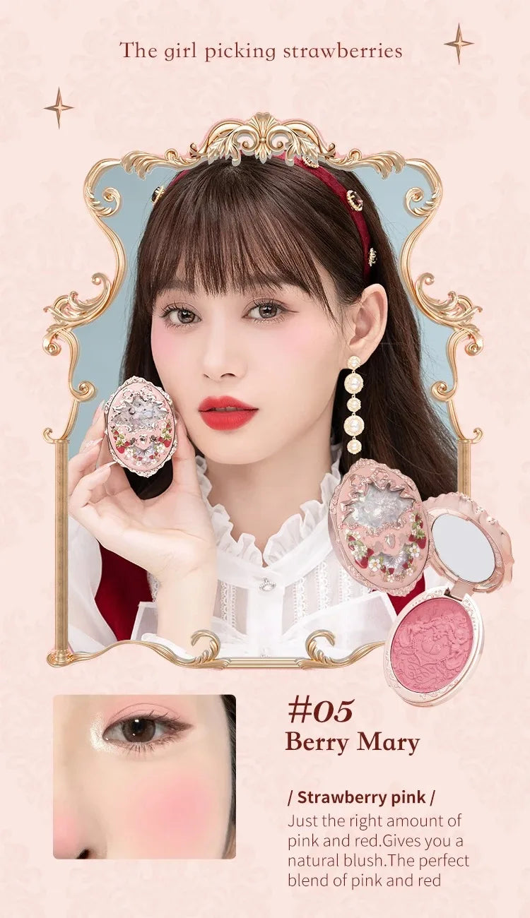 Tidesmit Flower Knows Strawberry Rococo embossed blush texture close-up for long-lasting face makeup