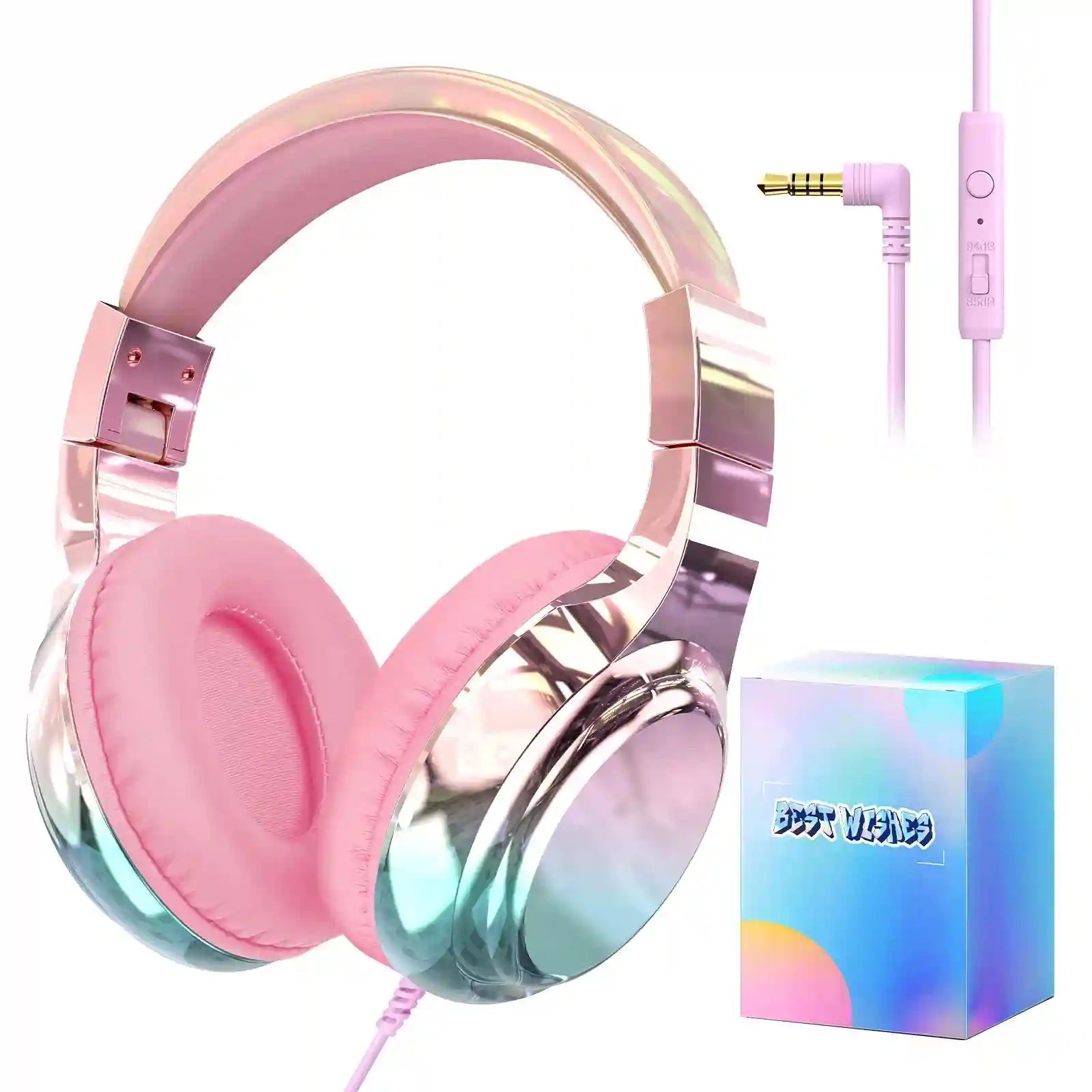 Wired Kids Headphones with Mic | Volume Limited Over-Ear Stereo Pink with BOX Tidesmit