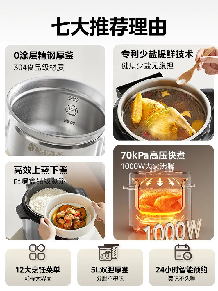 Stainless inner pot and lid for the Midea electric pressure cooker with cooking feature icons