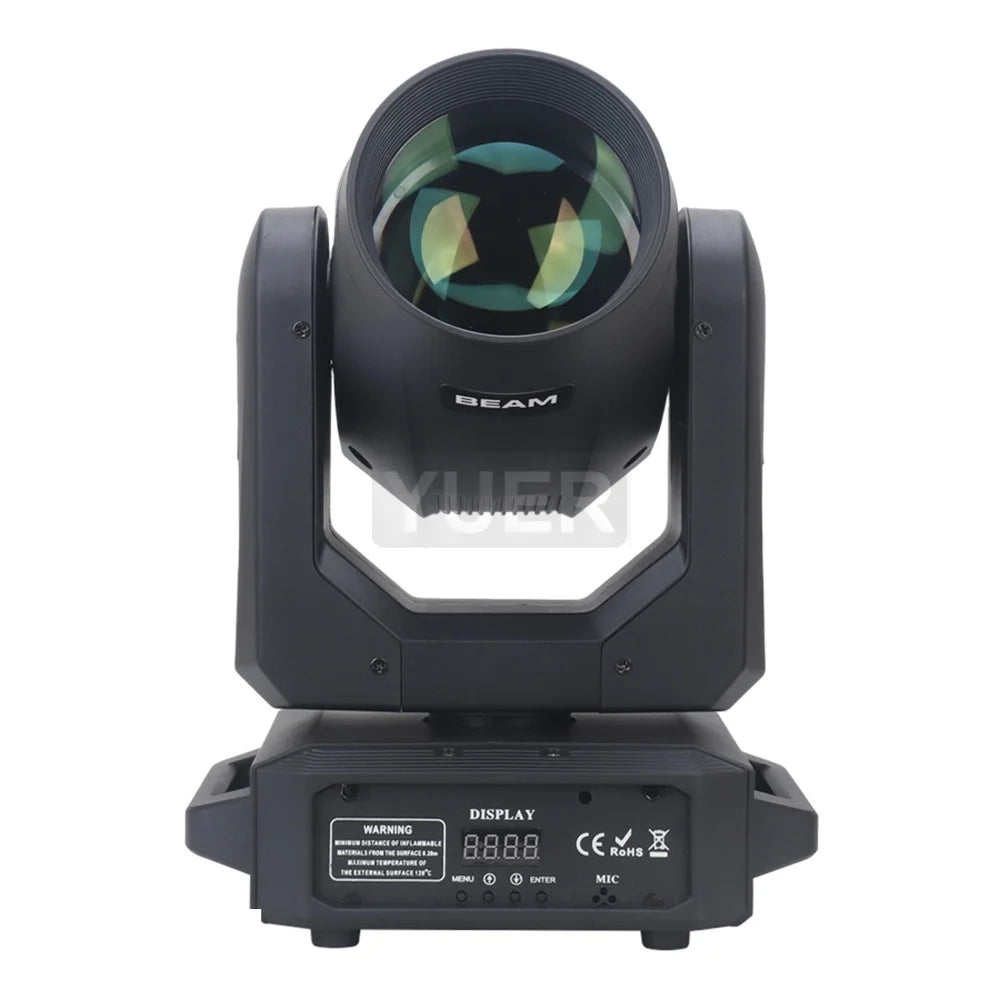 Black LED moving head light with circular lens and front display/control panel