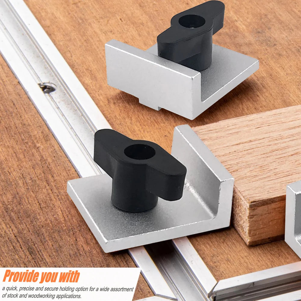 4 Pcs Silver Short Stop Kit with Knobs T Track Stop Block for T-Track Woodworking Sanding and Routing