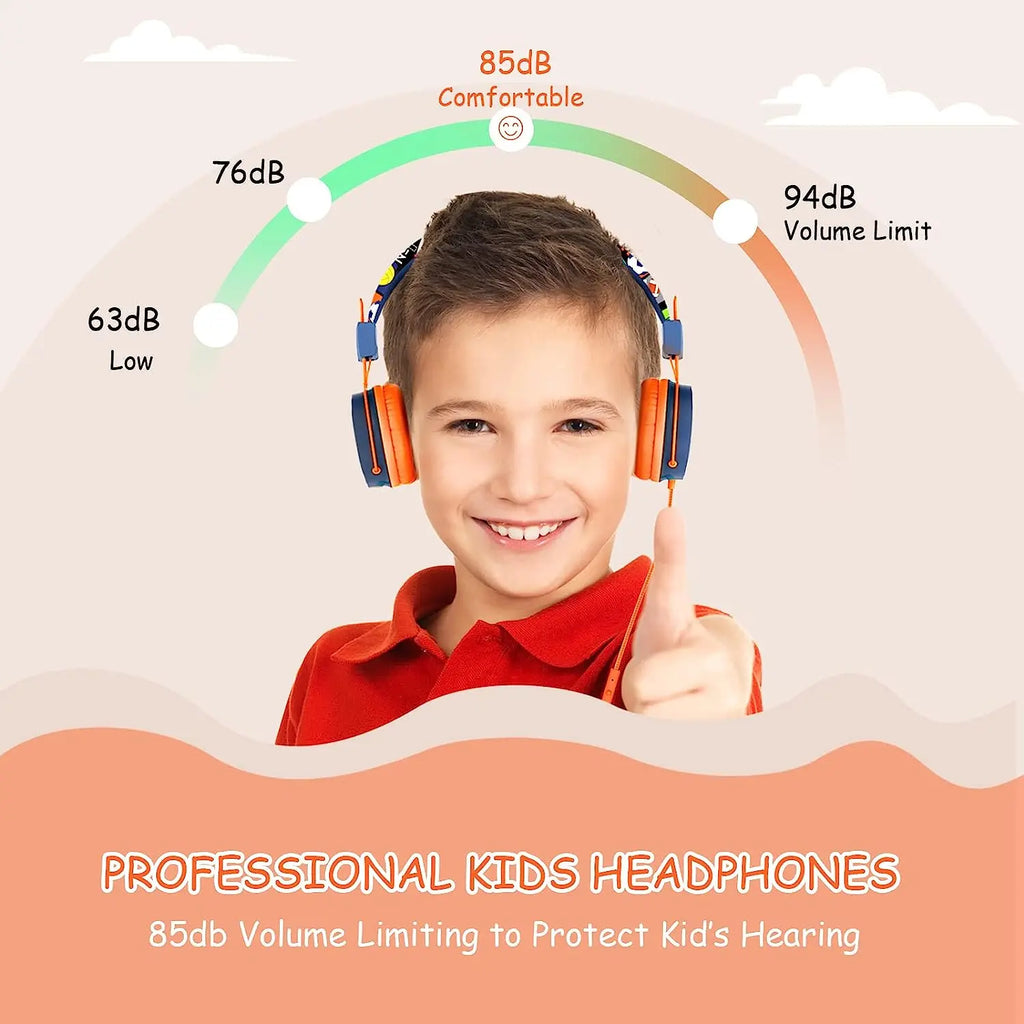 Tidesmit Kids Wired Headphones with Mic - Foldable Adjustable Blue Tidesmit