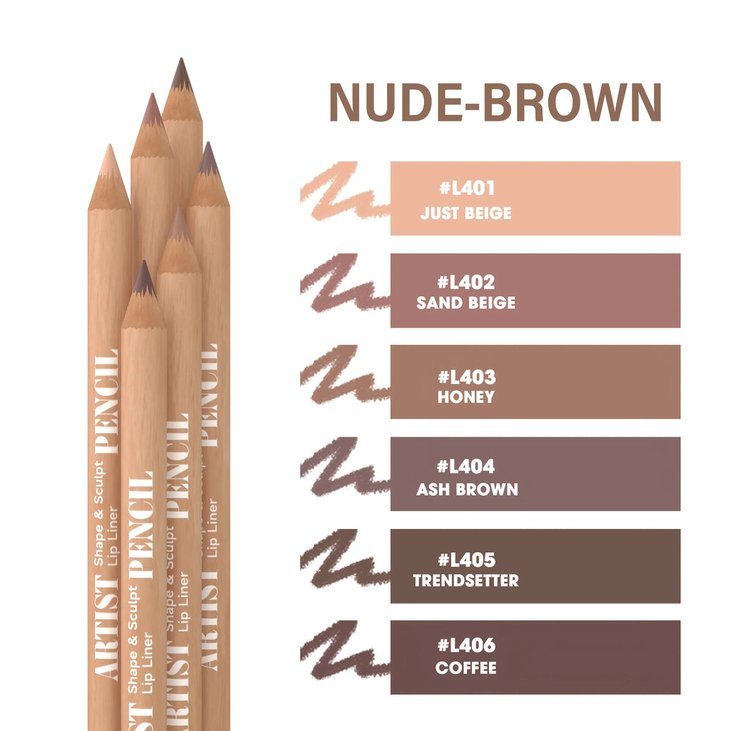 6pcs velvet matte lip liner set in nude-brown shades for precise lip lining and filling. Long-lasting, creamy pencils.