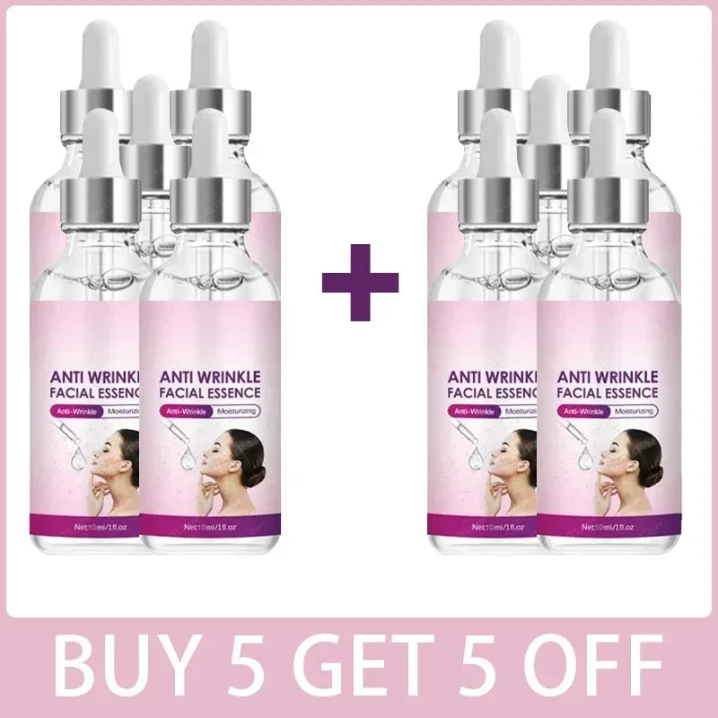 Anti-Wrinkle Facial Essence serum dropper bottles for skin tightening, firming, and moisturizing anti-aging skincare.
