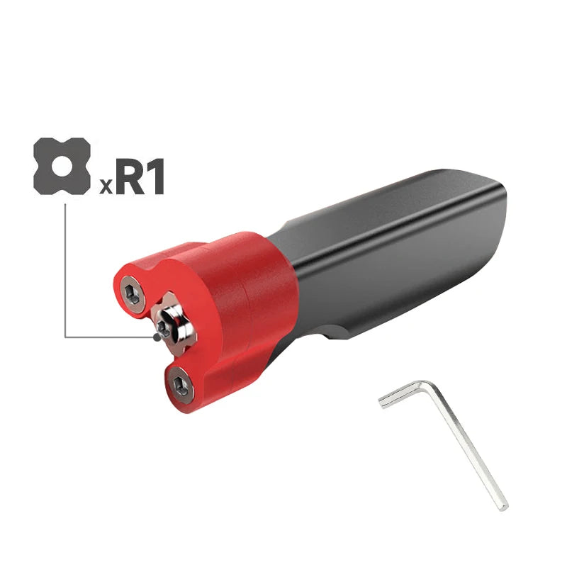 Manual edge trimming planer tool with red cutter, black body, hex key (xR1)