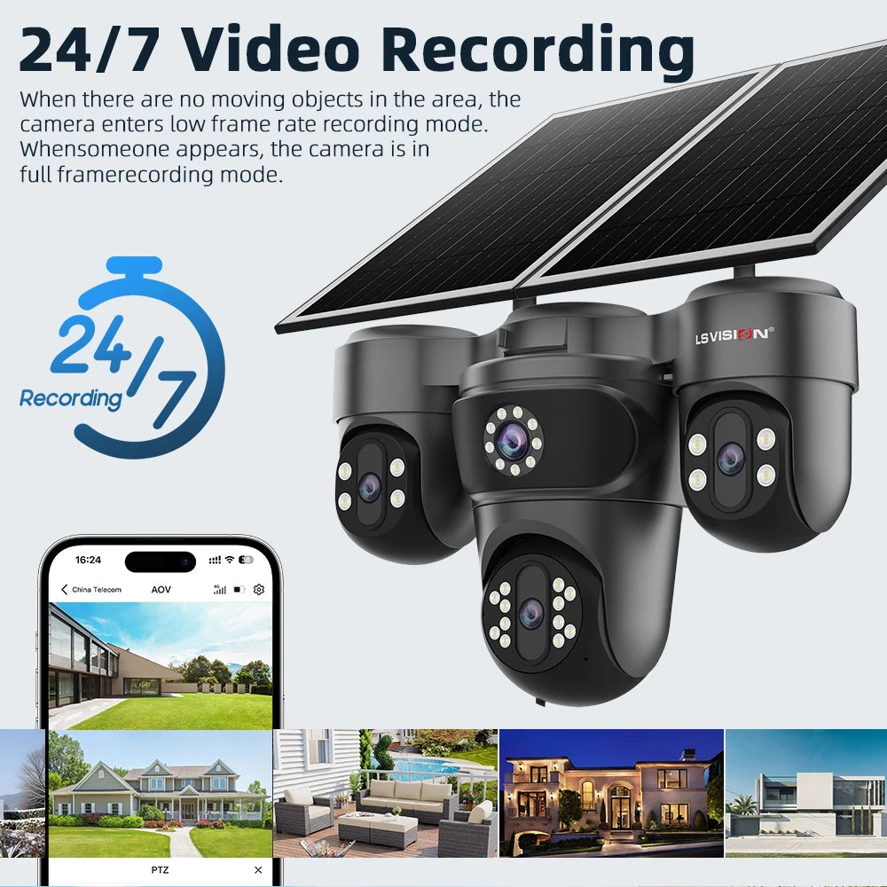 LS VISION Four Screens Camera Outdoor House Surveillance Cameras  4G SIM Wireless Camera Humanoid Automatic Tracking Ai Zoom