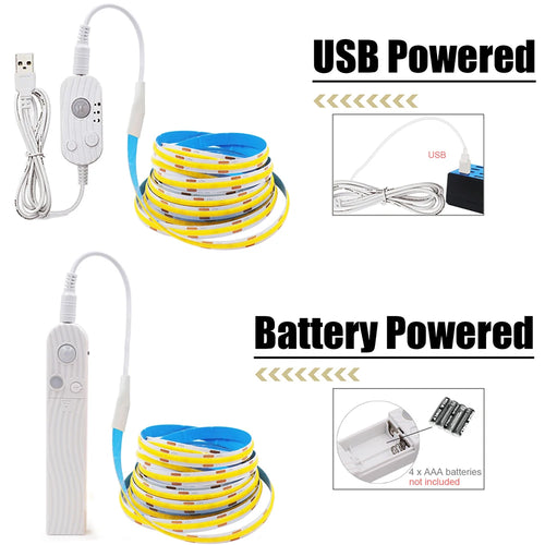 USB and battery powered LED motion sensor light strip kits with white controllers