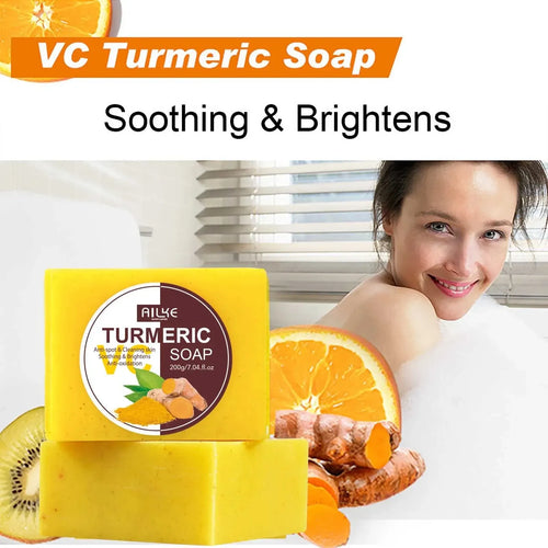 Yellow anti-inflammatory Ailke turmeric soap bar, 200g, for soothing and brightening skin.