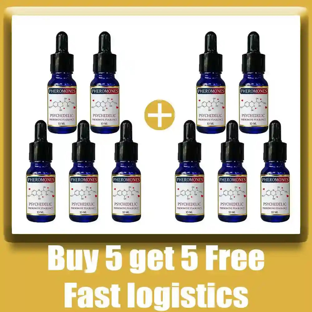 Psychedelic Pheromone Cologne for men: 10ml blue dropper bottles, long-lasting scent to attract women, 10-pack set.
