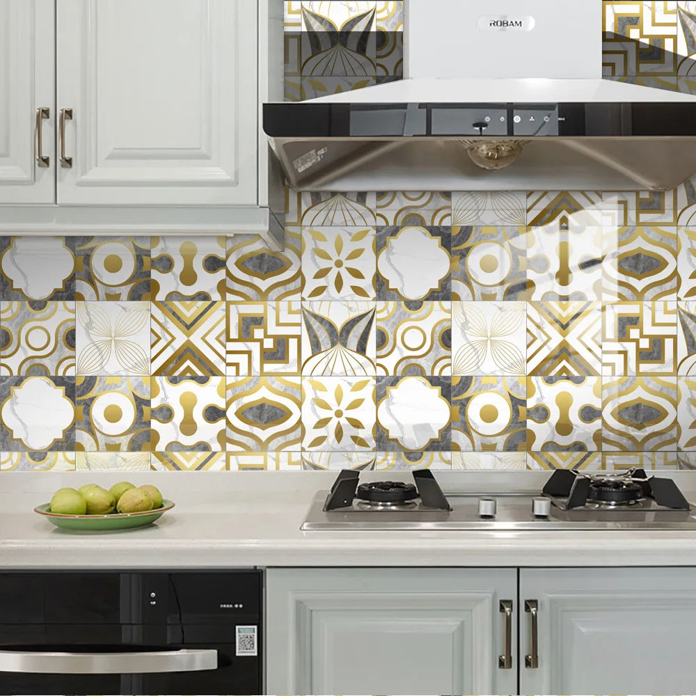 10pcs Crystal Tile Wall Stickers Self-Adhesive Kitchen Tiles PVC Backsplash Stickers Peel and Stick Bathroom Faux Stone Effect