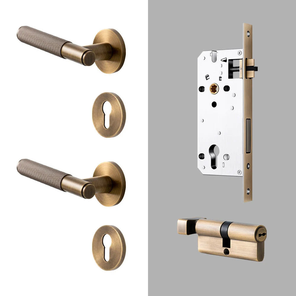 DOOROOM Brass Door Lock Set Modern Knurled Antique Bronze Interior Door Lock Decorative Lock Privacy Lock Passage Lock