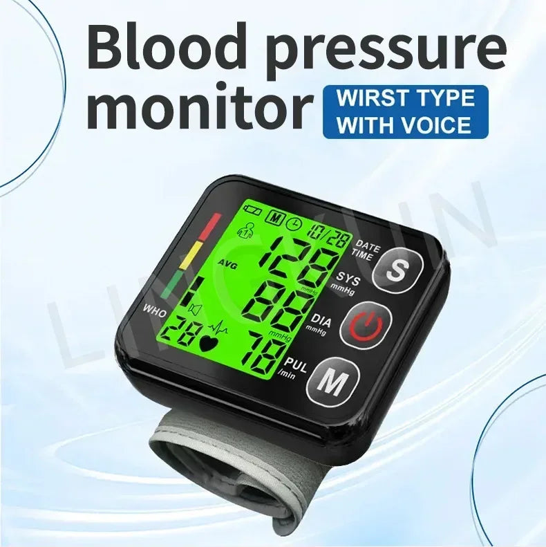 English Voice High Accurate BP Monitors Wrist Blood Pressure Monitor Tonometer Digital Sphygmomanometer Electronic Bp Monitors