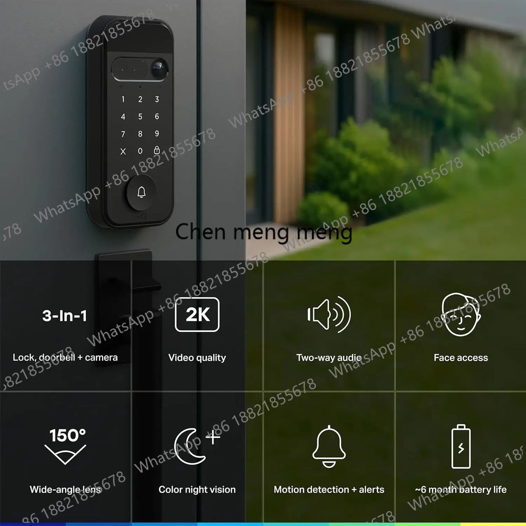 3-in-1 Smart Lock with 2K Video Doorbell Camera, Face & Fingerprint Access, Color Night Vision & Two-Way Audio